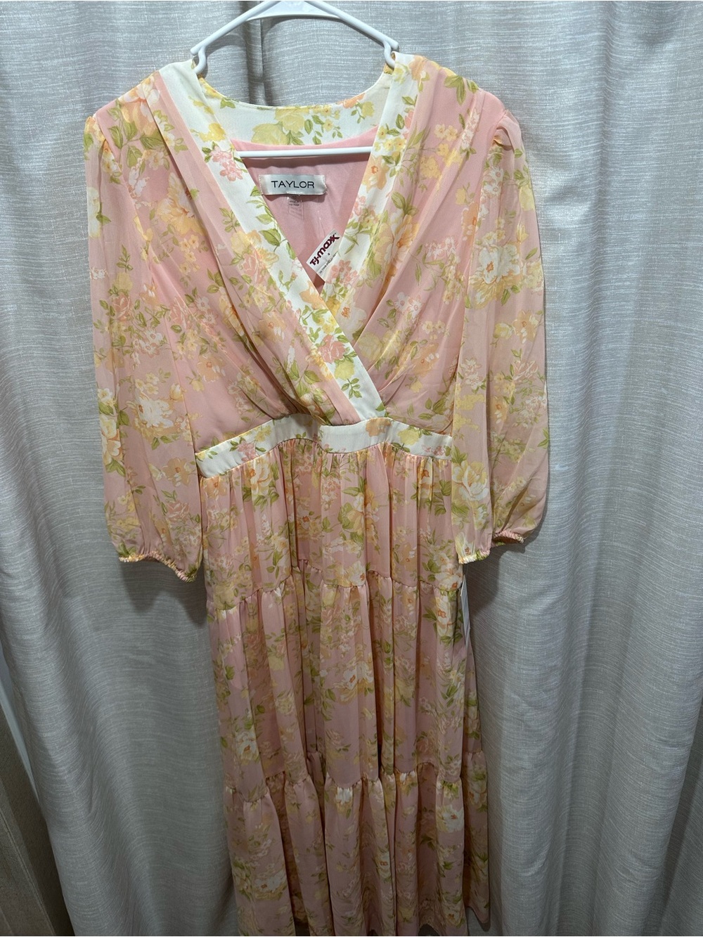 Taylor Pink Floral Wrap Maxi Dress with Cream Accents